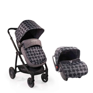 Kolica za bebe "Rachel" 2 u 1 Sivi-listovi, set sa autosedištem - Img 2