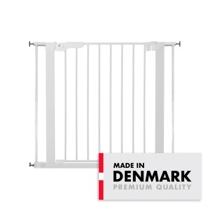 BabyDan Premier sigurnosna ogradica sa 2 produžetka 73.5–93.3 cm – bez bušenja (pressure fit), bela