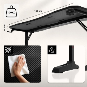 Gejmerski sto Huzaro Hero 4.6 Black 160x60 cm - Img 3