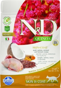 N&D Suva hrana Cat Quinoa Skin&Coat, Quail, Coconut-Curcuma 300g - Img 2