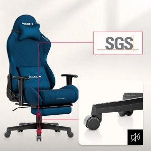 SGS sertifikat i tihi gumirani točkići od 50 mm na gejmerskoj stolici Huzaro Force 5.7 Blue