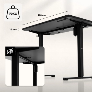 Prikaz dimenzija radne ploče 100 cm, debljine 15 mm i nosivosti do 70 kg stola Huzaro Hero 7.8 Black