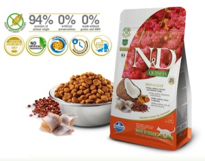 N&D Suva hrana Cat Quinoa Skin&Coat, Herring, Coconut-Curcuma 1,5kg