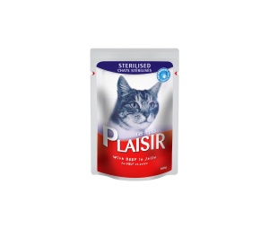 Plaisir Vlažna hrana preliv za sterilisane mačke govedina 100g