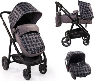 Kolica za bebe "Rachel" 2 u 1 Sivi-listovi, set sa autosedištem