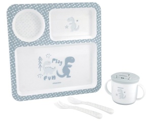 KikkaBoo Set posuđa 4 dela Dinosaur Blue - Img 3