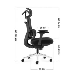Bočne dimenzije Mark Adler Visioner 6.1 stolice visina 114 do 122cm i dubina sedišta 53cm