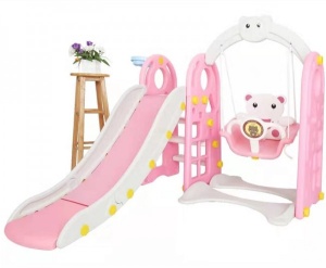 Sklapajući dečiji tobogan sa ljuljaškom i košem 3u1 Model 629/1- Pink