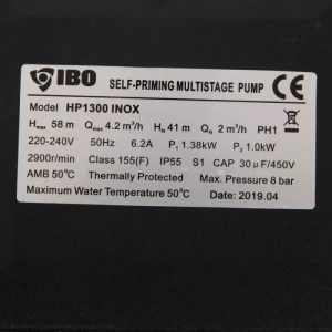 Pompa hidrofor IBO HP 1300 INOX, 5.8 bari, 75L/min, 1,3 kW,corp pompa INOX, 230 V - Img 3