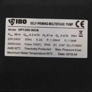 Pompa hidrofor IBO HP 1300 INOX, 5.8 bari, 75L/min, 1,3 kW,corp pompa INOX, 230 V - Img 3