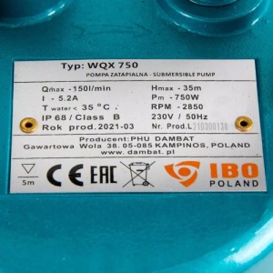 Pompa submersibila drenaj IBO WQX 750, 150L/min, ridicare 35m, 0,75 kW, 230 V, cu plutitor, refulare 1" - Img 2