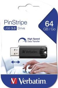 VERBATIM 64GB DRIVE 3.2 PINSTRIPE BLACK 49318