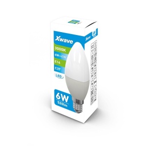 X-WAVE E14-6W-3.000K-520LM-CANDLE-SVECA-25.000H-230V