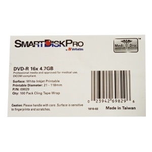 VERBATIM SMARTDISKPRO DICOM COMPLIANT 4.7GB 16X INKJET FFACE PRINT DICOM SMART/100/69829