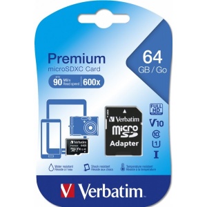 VERBATIM MICRO SDXC 64GB CLASS 10 SA ADAPTEROM 44084