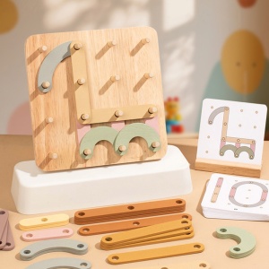 Joc Creativ Montessori, Placă cu Pini și Forme Geometrice din Lemn - Img 2