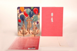 Felicitare 3D Decorativă din Lemn - Șoricelul cu Baloane (Mouse) - Img 3