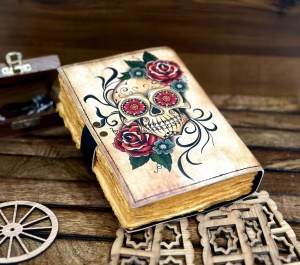 Jurnal Vintage din Piele Grimoire – Model „Sugar Skull & Roses” - Img 2