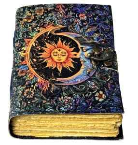 Jurnal Vintage din Piele Grimoire – Model Soarele și Luna