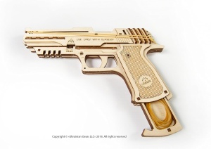 Pistol mecanic Wolf-01, Ugears, 62 piese din lemn - Img 3