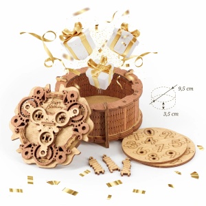 Cutie Puzzle din Lemn "Birthday Cake", 3 Puzzle-uri Logice pentru Deschidere - Img 4