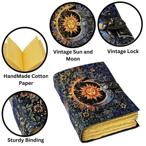 Jurnal Vintage din Piele Grimoire – Model Soarele și Luna - Img 5