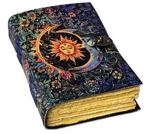 Jurnal Vintage din Piele Grimoire – Model Soarele și Luna - Img 2