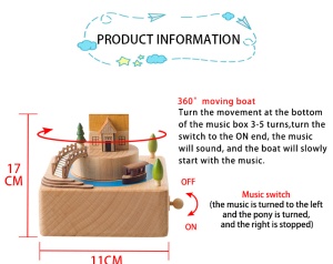 Cutiuță Muzicală din Lemn – Scenă Rurală cu Pod și Căsuță - Img 4