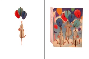 Felicitare 3D Decorativă din Lemn - Șoricelul cu Baloane (Mouse) - Img 2