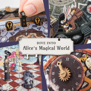 iDventure Cluepuzzle Wonderbox of Alice – Puzzle 3D și Escape Room din Lemn - Img 2