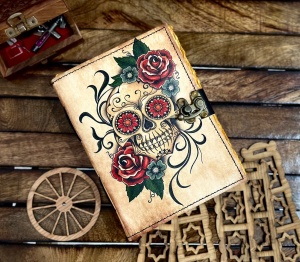 Jurnal Vintage din Piele Grimoire – Model „Sugar Skull & Roses” - Img 4