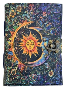 Jurnal Vintage din Piele Grimoire – Model Soarele și Luna - Img 3