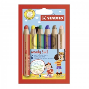 Stabilo, Creioane colorate 3 in 1, Woody, 6 bucati