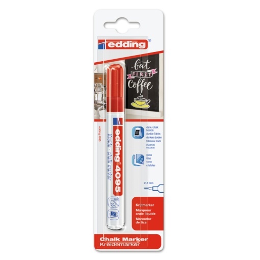 Marker Edding 4095 cu creta lichida, varf 2-3 mm, rosu, blister - Img 1
