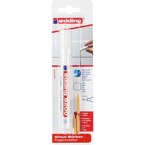 Marker Edding 8200, pentru rosturi, varf rotund 2-4 mm, alb, blister - Img 1