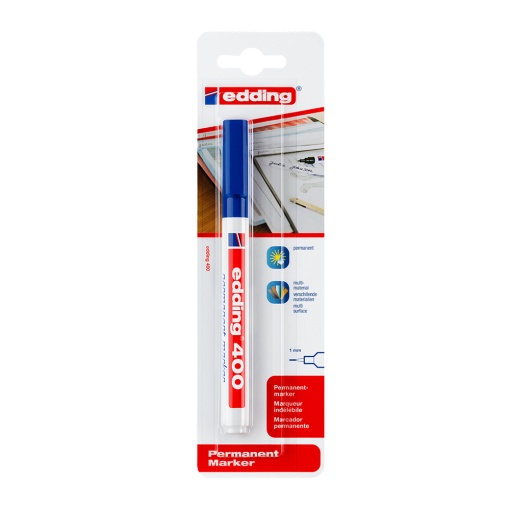 Marker permanent Edding 400, varf rotund 1 mm, albastru, blister - Img 1