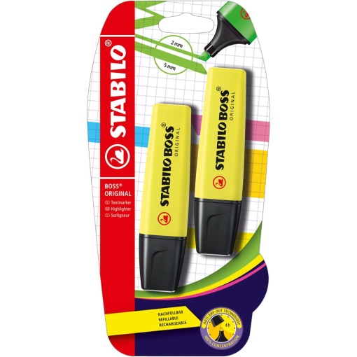 Textmarker Stabilo Boss Original, 2 bucati/blister, galben - Img 1