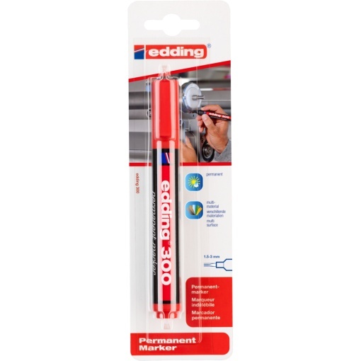 Marker Edding 300, permanent, varf rotund, 1.5-3 mm, rosu, in blister - Img 1