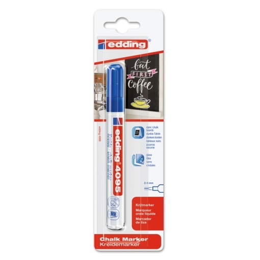 Marker Edding 4095 cu creta lichida, varf 2-3 mm, albastru, blister - Img 1