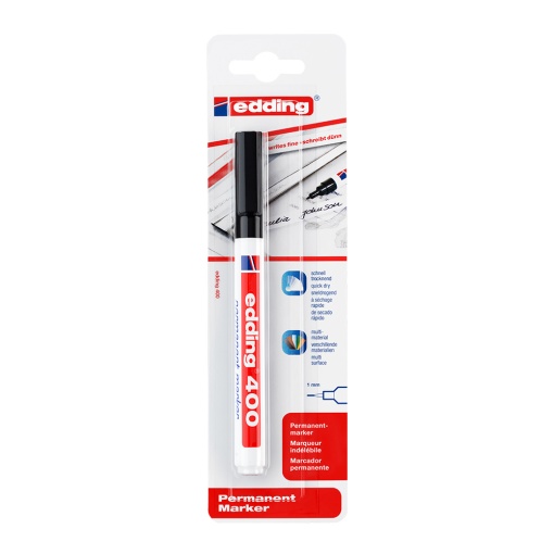 Marker permanent Edding 400, varf rotund 1 mm, negru, blister - Img 1