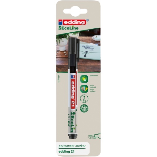 Marker permanent Edding 21, Ecoline, negru, varf rotund 1.5-3 mm, blister - Img 1