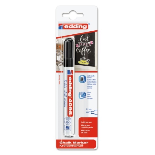 Marker Edding 4095 cu creta lichida, varf 2-3 mm, negru, blister - Img 1