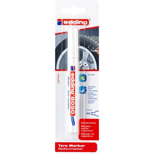Marker Edding 8050, pentru anvelope, varf rotund 2- 4 mm, alb, blister - Img 1