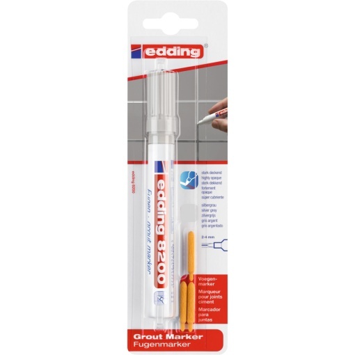 Marker Edding 8200, pentru rosturi, varf rotund 2-4 mm, argintiu, blister - Img 1