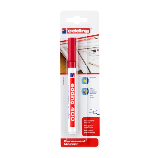 Marker permanent Edding 400, varf rotund 1 mm, rosu, blister - Img 1