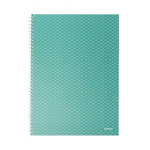 Caiet de birou Esselte Colour'Breeze, carton, reciclabil, certificare FSC, A4, 80 coli, cu spira, dictando, verde