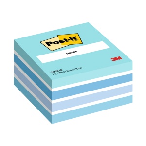 Cub notite adezive Post-it®, Aquarelle albastru, 76 x 76 mm, 450 file/bucata, 100% PEFC