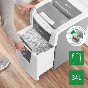 Distrugator documente automat Leitz IQ Small Office P4, crosscut 100 coli, cos 34l, alb/gri - Img 6