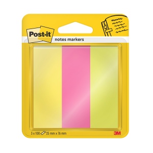 Marker pagina Post-it®, culori neon asortate, 25 mm x 76 mm, 100 file/ bucata, 3 bucati/ pachet, 100% PEFC
