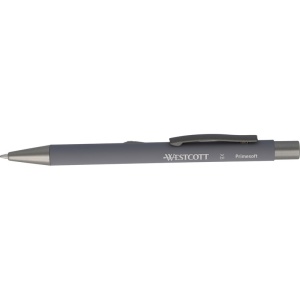 Pix cu mecanism Westcott PrimeSoft XB, aluminiu reciclat, 0,7 mm, corp gri, scriere albastra